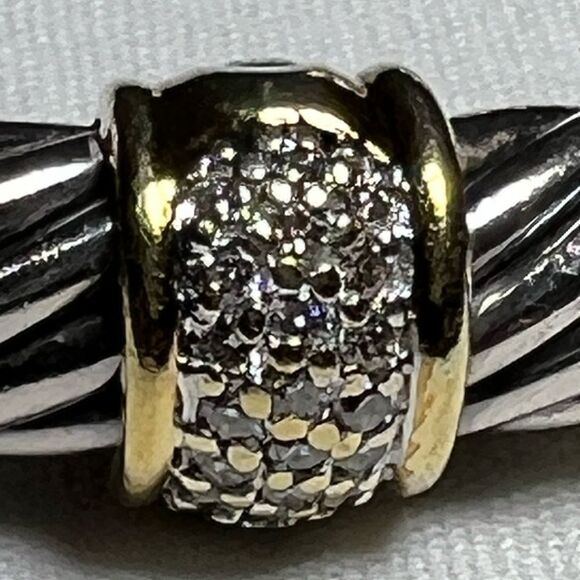 David Yurman 925 Sterling Silver 750 (18K) Yellow Gold Twist Cable Cuff Bracelet - Picture 3 of 15